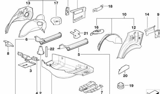 Aleta interior trasera izquierda OEM 41148191715 para BMW E36 {316i, 318i, 318tds}. Compatible con versiones manuales y automáticas. Original BMW.
