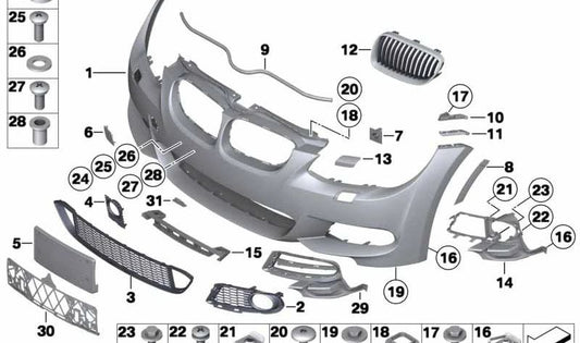 Plantilla de taladro para matrícula delantera OEM 51118050120 para BMW E92, E93. Original BMW.