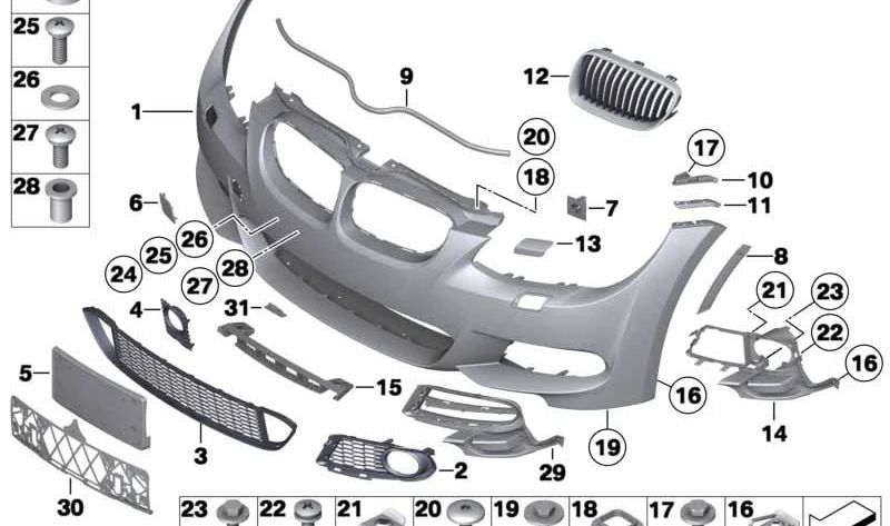 Soporte izquierdo rejilla entrada de aire OEM 51118050623 para BMW E92, E93. Original BMW.
