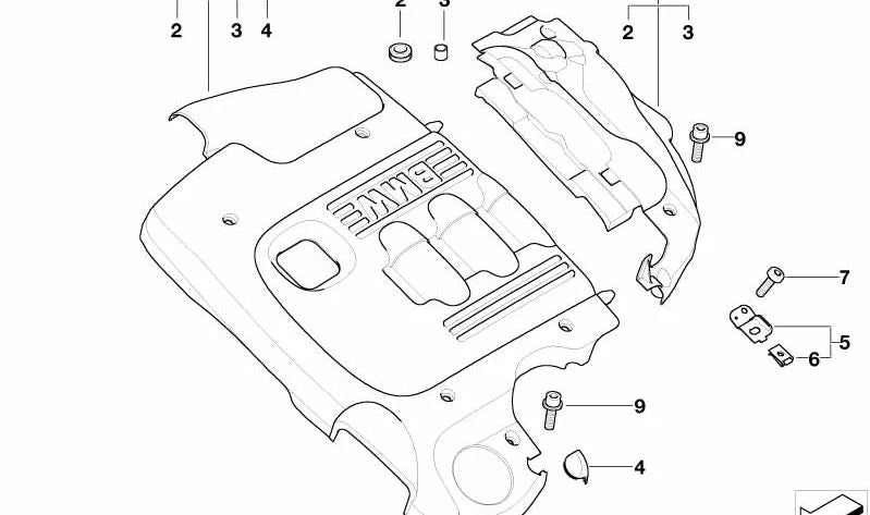 Cubierta acústica trasera OEM 11147787331 para BMW E46, E83. Original BMW.