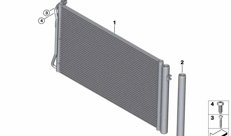 Condensador de aire acondicionado con secador OEM 64539229021 para BMW E81, E87, E90, E92, X1 E84, Z4 E89... y más. Original BMW.