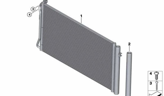 Condensador de aire acondicionado con secador OEM 64539229021 para BMW E81, E87, E90, E92, X1 E84, Z4 E89... y más. Original BMW.