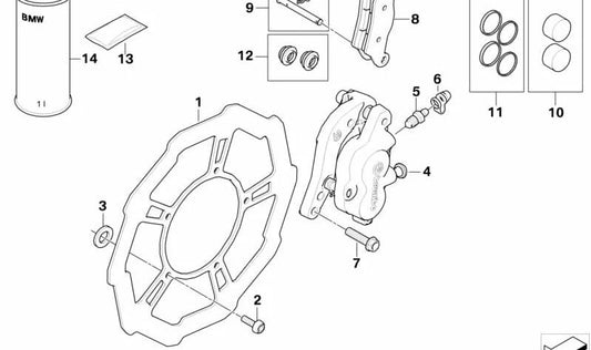 Mordaza de freno delantera OEM 34117717458 para BMW Motorrad G450X. Original BMW Motorrad.