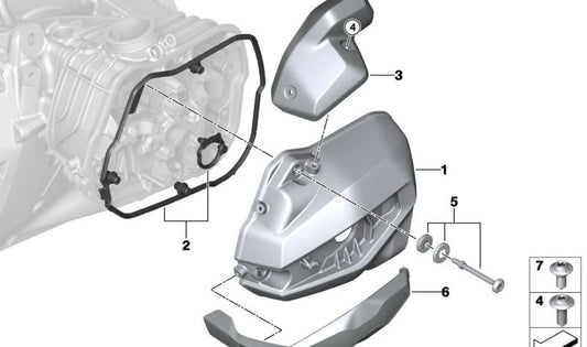 Tapa de culasse derecha OEM 11127109364 para BMW Motorrad R 1300 GS, R 1300 GS Adventure, R 1300 RT, R 1300 R, R 1300 RS. Original BMW Motorrad.