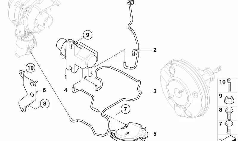 Tubo de vacío OEM 11667794987 para MINI R55 (Cooper) y R56 (Cooper, One). Compatible con modelos de 2007 a 2010 con cambio manual y automático. Original MINI.