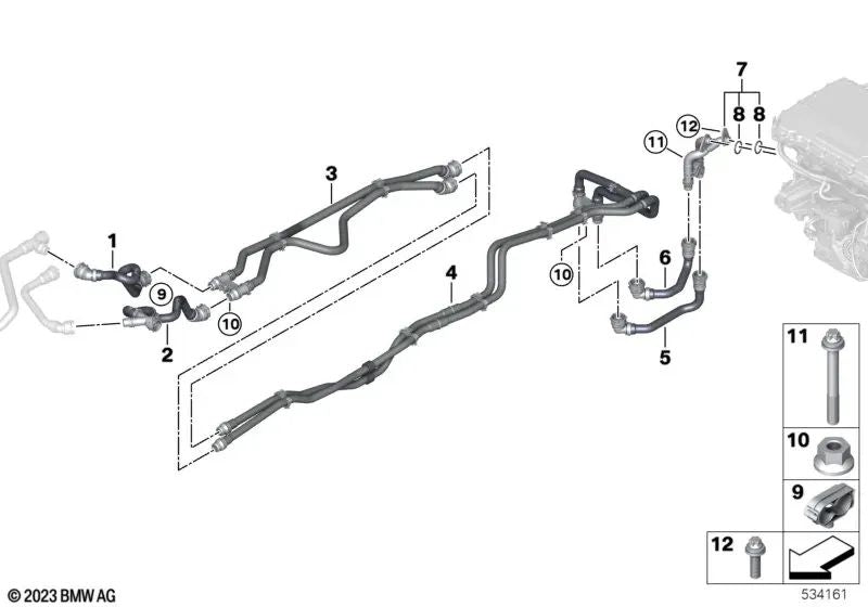 Hose support for BMW 1 F20N series, F21N, Series 2 F22, F22N, F23, F23N, 3 F30N series, F31N, F34N, F35N, series 4 f32, F32N, F33, F33N, F36, series 5 g60, series 7 g70, x1 f49, x3 f25, x E70, F15, F85, X6 E71, F16, F86, X7 G07, Z4 E89 (OEM 6)