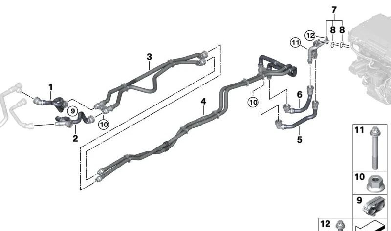 Tubería de ida y retorno OEM 17128490267 para BMW G70. Original BMW.