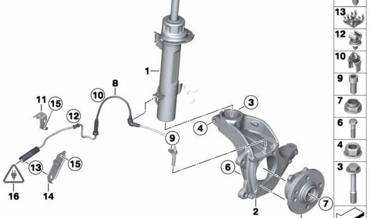 Muelle-amortiguador delantero derecho OEM 31316789554 para MINI Cabrio R57, R57 LCI. Original MINI.