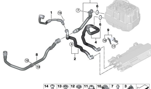 Tubo de entrada do radiador de água para BMW Série 5 G30N, G31N, G38N (OEM 17129485277). BMW original
