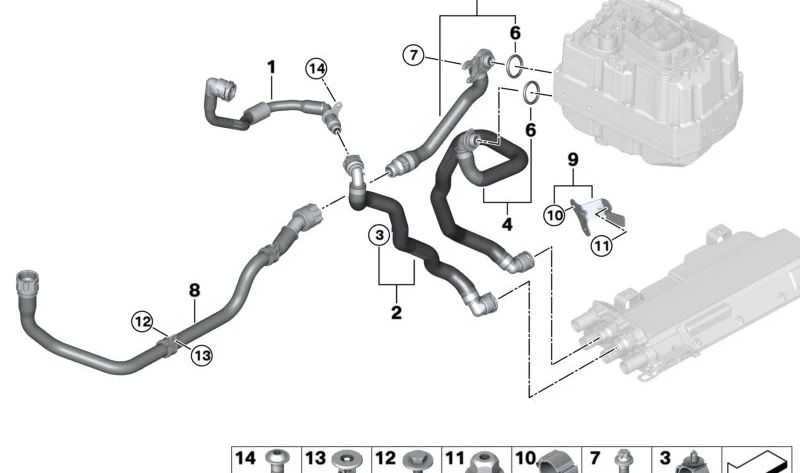 Cable cargador a electrónica de potencia OEM 17129430879 para BMW G30, G30N, G31N, G11, G11N, G12, G12N. Original BMW.