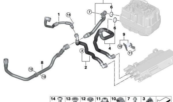 Cable cargador a electrónica de potencia OEM 17129430879 para BMW G30, G30N, G31N, G11, G11N, G12, G12N. Original BMW.