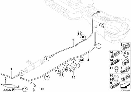 Front -Kraftstoff -Futterkanal für BMW 1 E81 -Serie, E82, E87, E88 Serie 3 E90, E91, E92, E93, X1 E84 (OEM 16127176663). Original BMW.