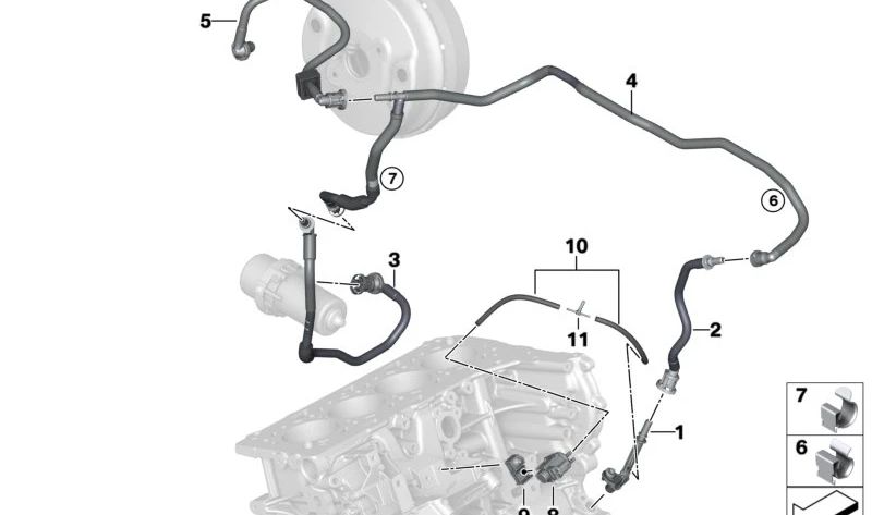 Conducto de vacío con válvula antirretorno OEM 11668610506 para BMW G30, G30N, G31N, G11, G12. Pieza original BMW. Ideal para sistema de freno con servofreno y bomba de vacío.
