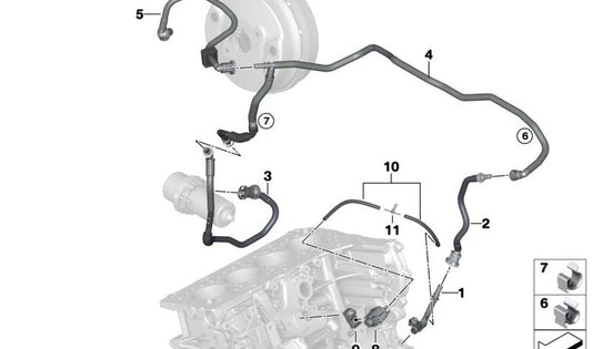 Conducto de vacío con válvula antirretorno OEM 11668610506 para BMW G30, G30N, G31N, G11, G12. Pieza original BMW. Ideal para sistema de freno con servofreno y bomba de vacío.