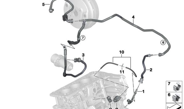 Conducto de vacío con válvula antirretorno OEM 11668610506 para BMW G30, G30N, G31N, G11, G12. Pieza original BMW. Ideal para sistema de freno con servofreno y bomba de vacío.