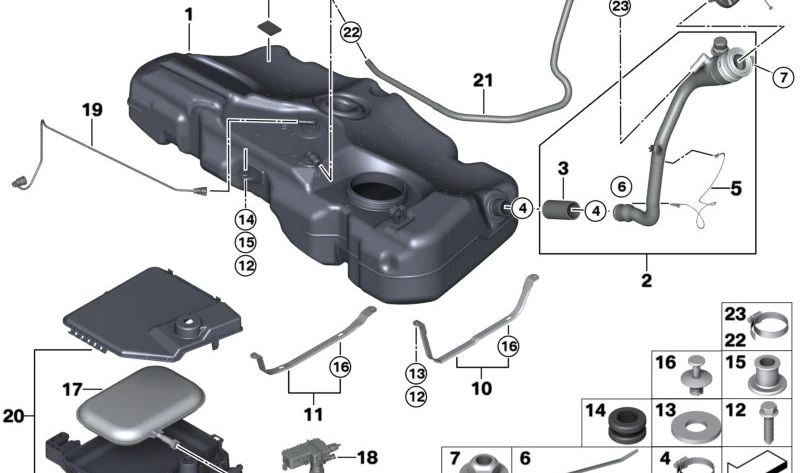 Cinta de sujeción depósito de combustible OEM 16116754637 para BMW Serie 1 E81, E87, E82, E88, Serie 3 E46, E90, E91… y más. Original BMW