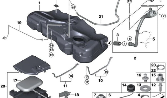 Cinta de sujeción izquierda del depósito de combustible OEM 16112754427 para MINI R55, R56, R57, R58, R59… y más. Original MINI.