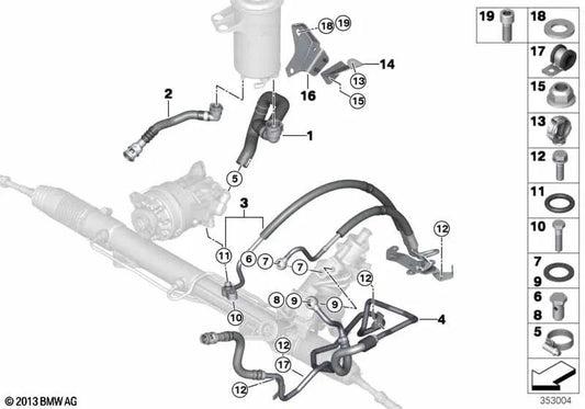 Radiator return pipe for BMW E70N, F15 X5 Series; E71, F16 X6 Series (OEM 32416792491). Genuine BMW