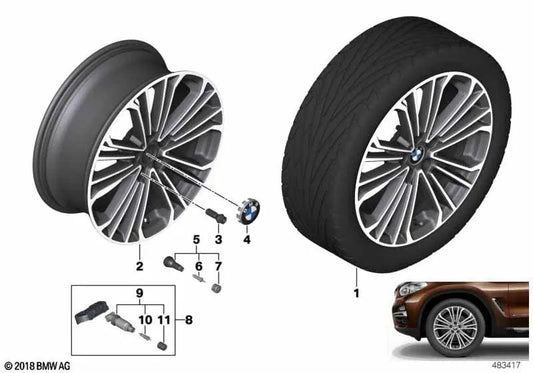 Leichte Eisen -Leichtmetallrad für BMW X3 G01, G08 X4 G02 (OEM 36116877331). Original BMW