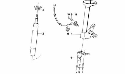 Amortiguador delantero derecho OEM 31312225308 para BMW E30. Pieza original BMW.