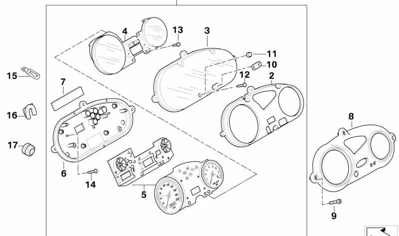 Tabella dello strumento senza cavi OEM 62117677065 per BMW Motorrad F 650 CS (07/2003 - 07/2005). BMW MOTORAD originale.