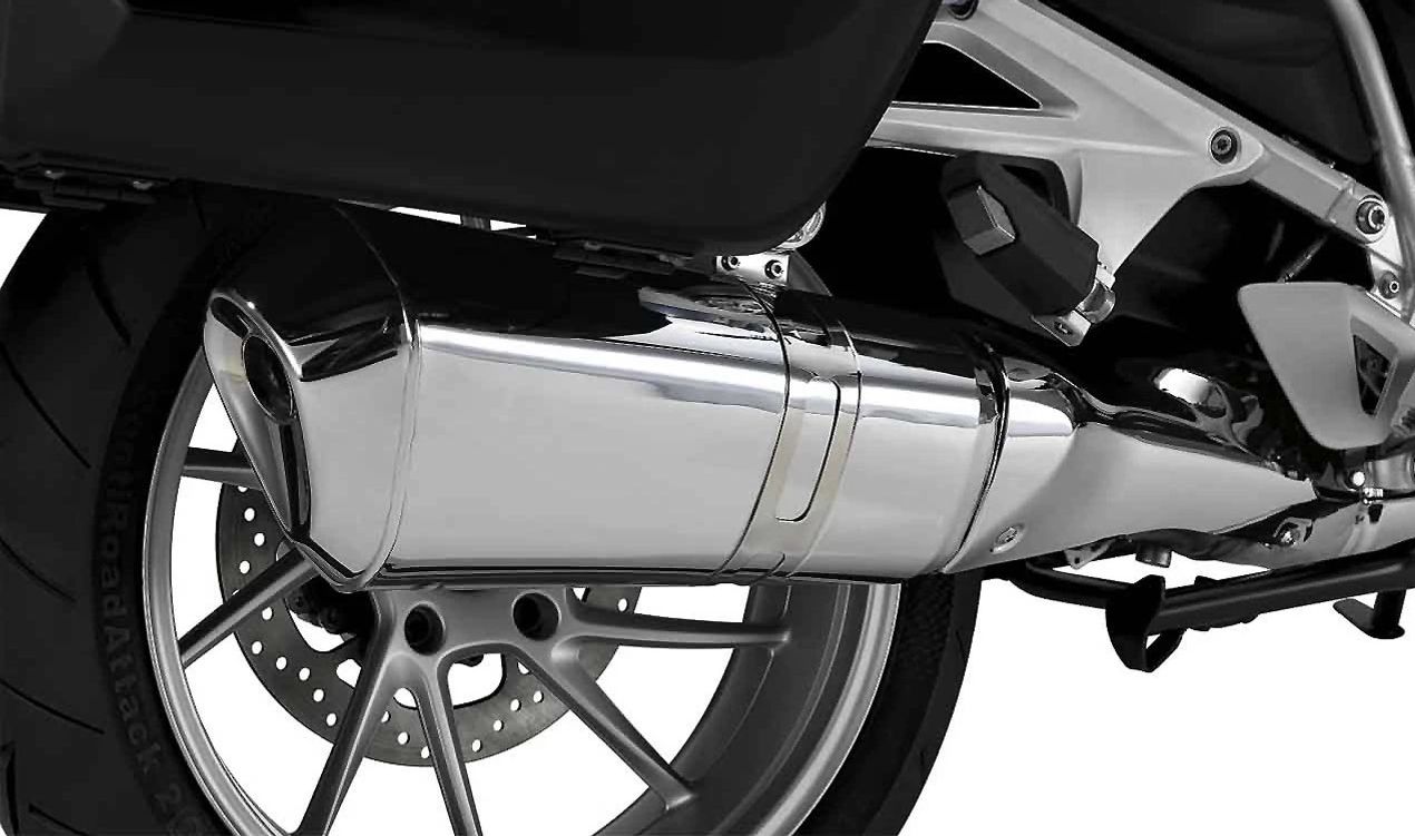 Silenciador final cromado izquierdo OEM 18518559522 para motos BMW R 1250 RT (K52). Original BMW Motorrad.