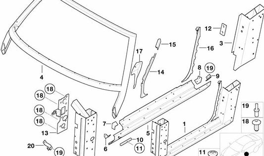 Flange de vedação de pilar para BMW E52 (OEM 41217006245). BMW original