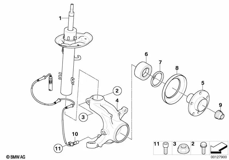 Assorbitore anteriore sinistro/destro per BMW E83 X3. BMW originale