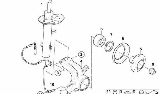 Muelle-amortiguador delantero izquierdo OEM 31313453521 para BMW X3 E83, X3 E83 LCI. Original BMW.