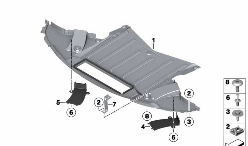 Protector inferior del motor delantero OEM 51758049956 para BMW F10, F06, F12, F13. Original BMW.
