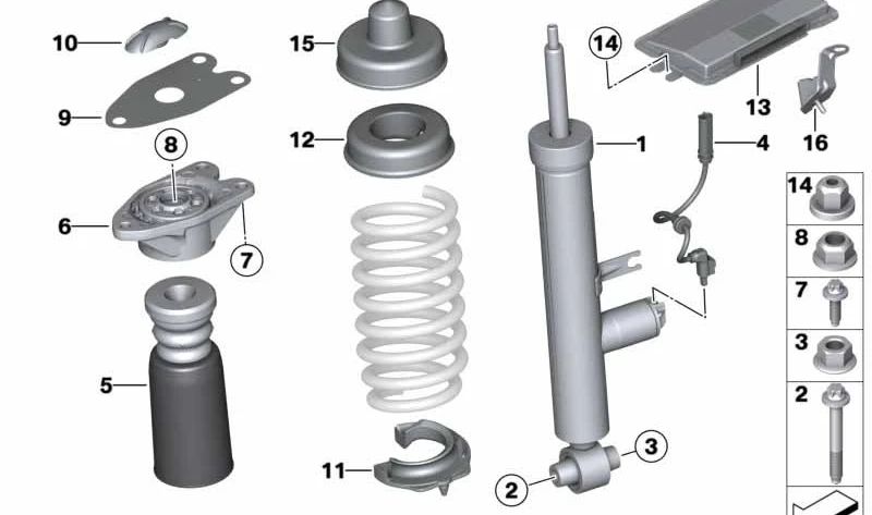 Rear Shock Absorber OEM 37126865569 for BMW F33, F83, F30, F31, F34, G20. Original BMW.