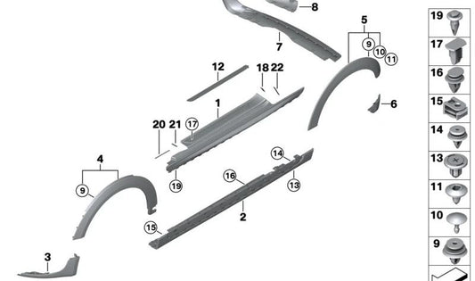 Black Band trasera inferior derecha OEM 51627382178 para MINI F56, MINI Cabrio F57. Original MINI.