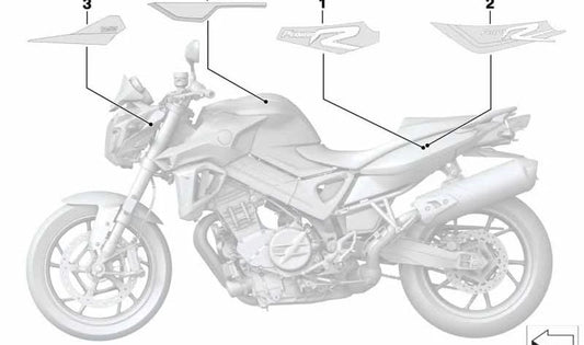 Moldura decorativa trasera derecha OEM 51148565944 para motos BMW F 800 R (K73). Original BMW Motorrad.
