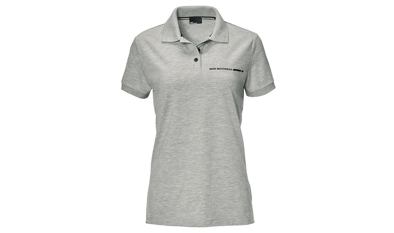 Polo gris de mujer OEM 76617109733 para BMW Motorrad. Diseño clásico con logo BMW en la espalda y "BMW Motorrad" en el pecho. 100% algodón. Original BMW Motorrad.