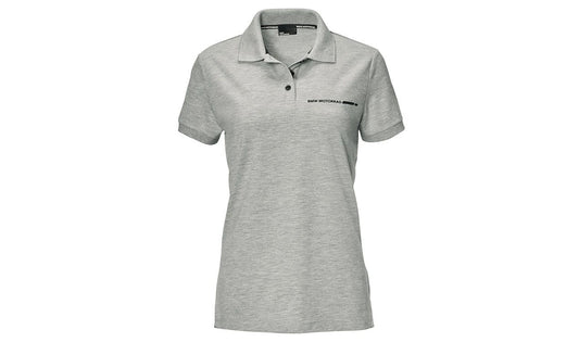 Polo gris de mujer OEM 76617109733 para BMW Motorrad. Diseño clásico con logo BMW en la espalda y "BMW Motorrad" en el pecho. 100% algodón. Original BMW Motorrad.