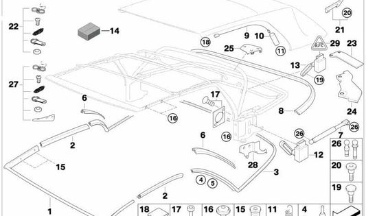 O conjunto de tapas para dobradiça suporta Capota OEM 54318268984 para BMW E46. BMW original sobressalente.