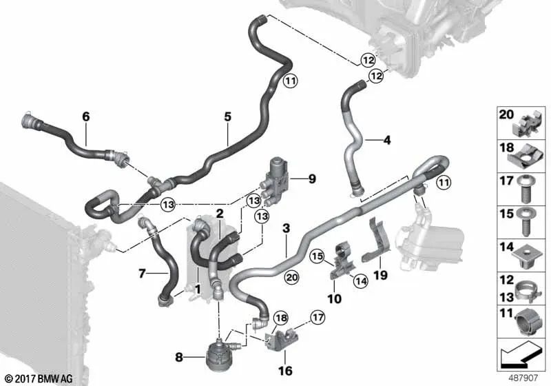Coolant Advance Pipe 1 for BMW 5 Series G30, G38 7 Series G11, G12 (OEM 64219314672). Genuine BMW