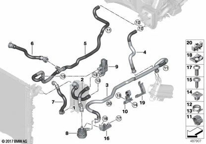 Manguera de refrigerante ida OEM 64219314672 para BMW Serie 5 G30, Serie 7 G11, G12... y más. Original BMW.