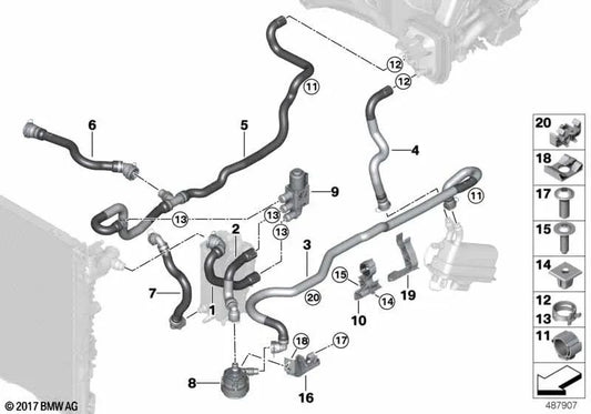 Coolant Advance Pipe 1 for BMW 5 Series G30, G38 7 Series G11, G12 (OEM 64219314672). Genuine BMW