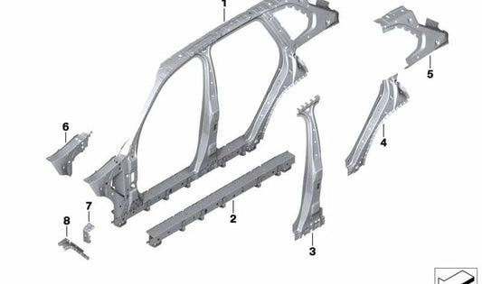 Marco lateral central derecho OEM 41007955044 para BMW X5 {F95, F95N, G05, G05N}. Pieza original BMW.
