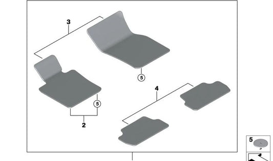 Juego de alfombrillas delanteras OEM 51475A41FF9 para MINI F56, F56 LCI, F56 BEV LCI, Cabrio F57, Cabrio F57 LCI. Original MINI.