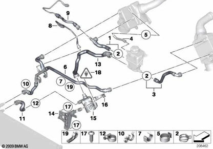 Coolant hose for BMW F01, F01N, F02, F02N, F04 (OEM 17227575390). Genuine BMW