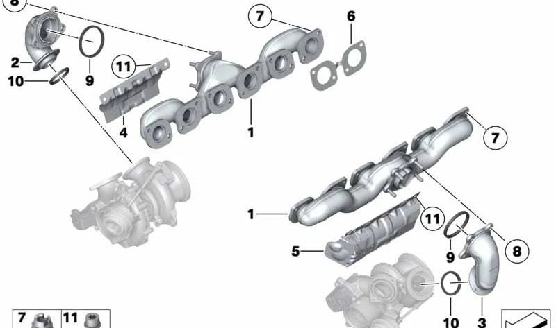 Junta de escape OEM 11627561965 para BMW Serie 7 F01, F01N, F02, F02N. Original BMW.