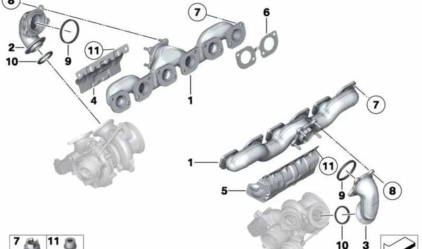 Junta de escape OEM 11627561965 para BMW Serie 7 F01, F01N, F02, F02N. Original BMW.
