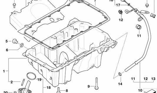 Tubo guía de varilla de aceite OEM 11437791561 para BMW X3 E83, E83N. Original BMW.