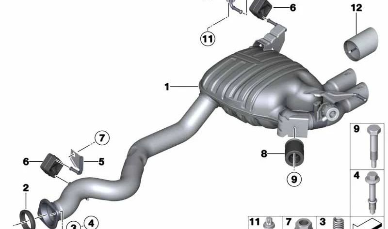 Soporte de escape OEM 18207634725 para BMW E82, E88, E84. Original BMW.