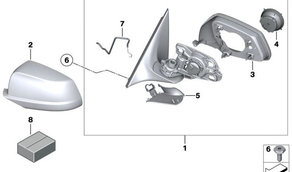 Carcasa de espejo retrovisor derecho (sin cristal, calefactable) OEM 51167283622 para BMW F10 y F11. Original BMW.