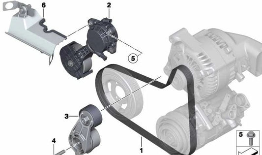 Tensor de correa mecánico OEM 11287603347 para BMW F20, F20N, F21, F21N, F30, F30N, F31, F35, F35N. Original BMW. Ideal para reparar el sistema de correa de accesorios como alternador o bomba de agua.