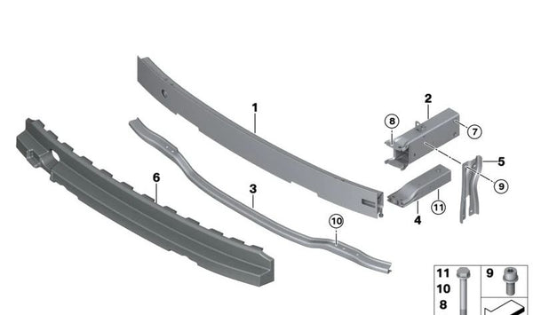 Soporte superior del paragolpes delantero OEM 51117296849 para BMW i3 (I01, I01N). Repuesto original BMW.