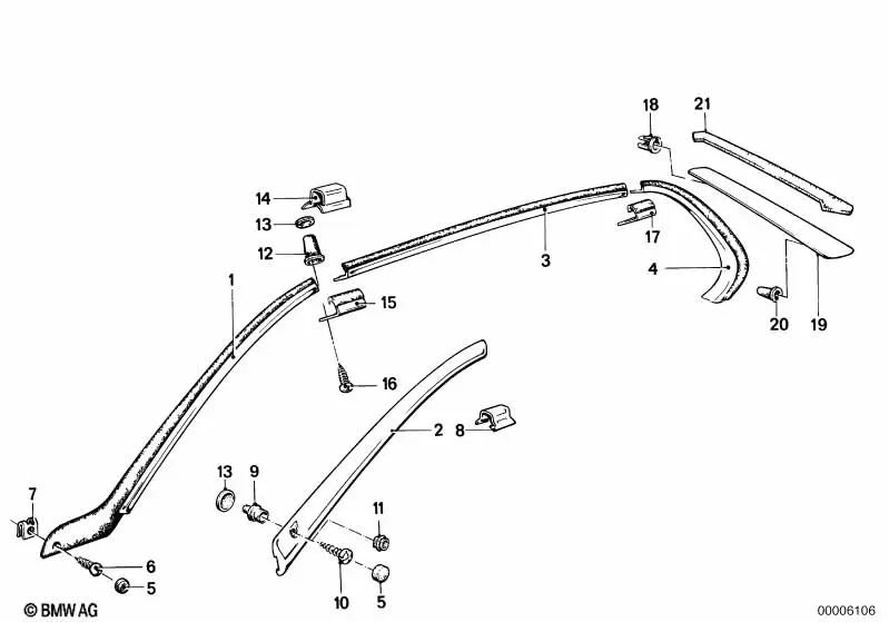 Moldura canalón izquierdo para varios modelos/series de BMW (OEM 51131871617). Original BMW.
